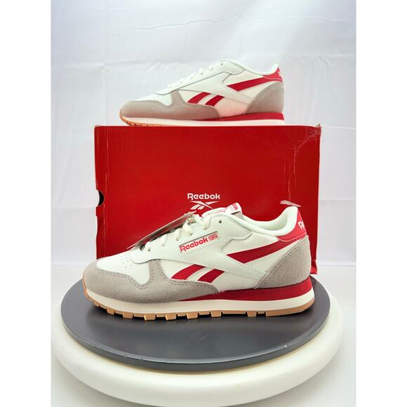 Reebok Classic Leather Size 6 Youth Womens 7.5 White Red Running Shoes Retro - Picture 1 of 9